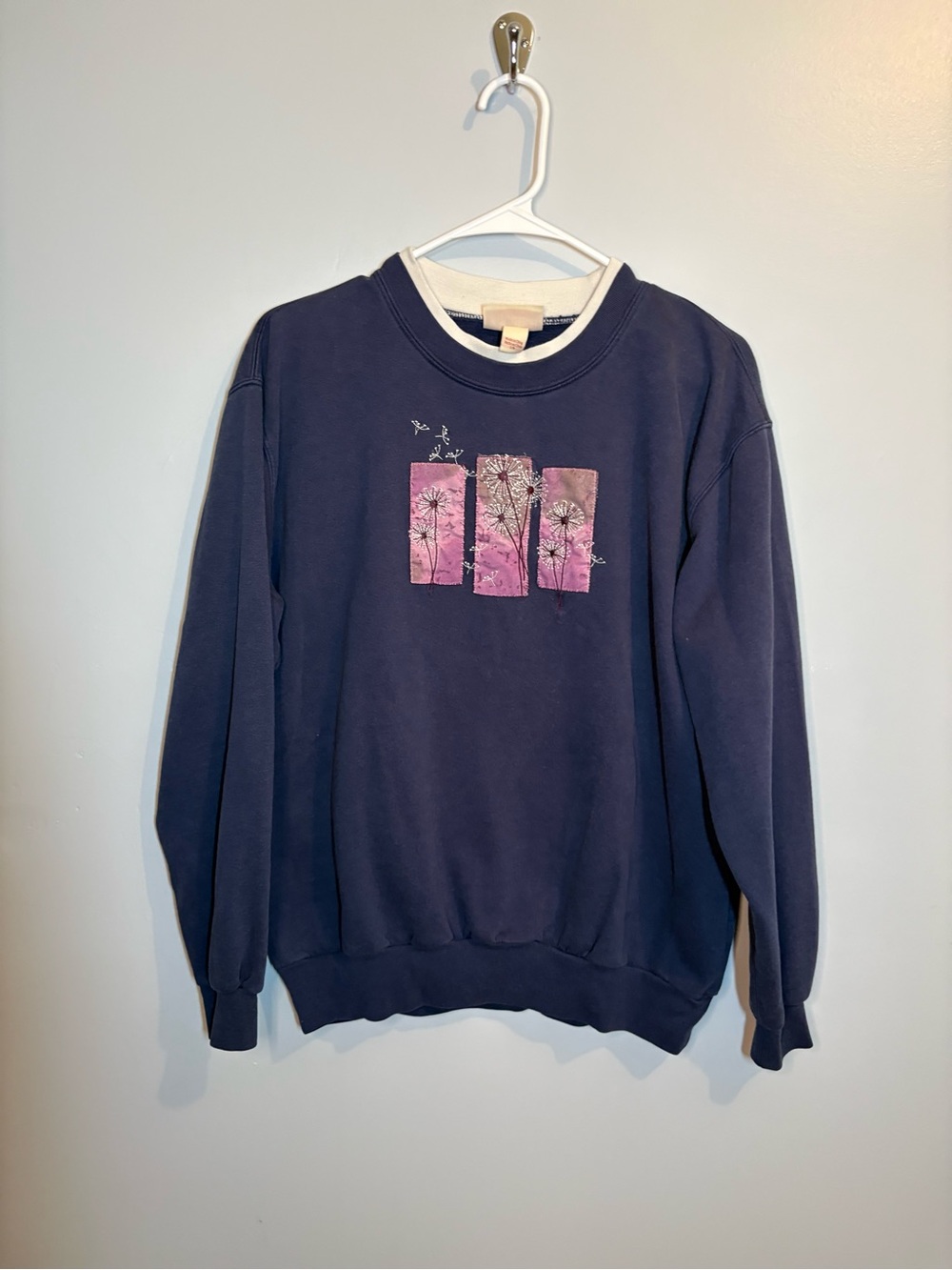 Vintage Morning Sun Top Stitch Women's Navy Double Crewneck Sweatshirt Dandelion